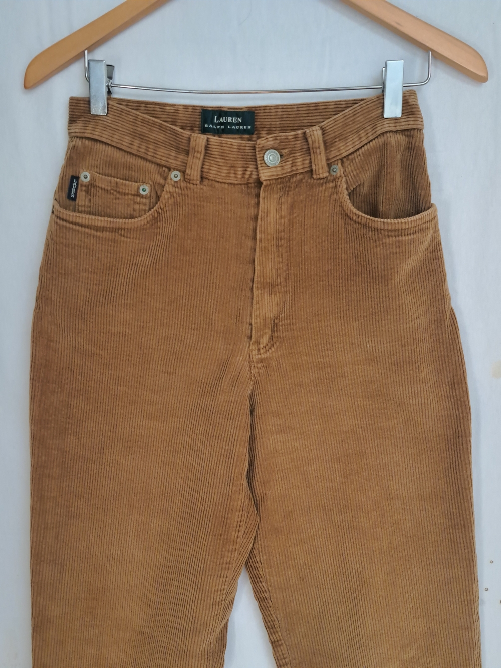 Lauren Ralph Lauren Corduroy Pants Tan Camel High Rise Stretch Tapered Size 4 - Picture 2 of 8